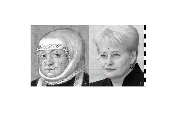 Kraniometrinių karalienės Bonos Sforcos ir Lietuvos prezidentės Dalios Grybauskaitės taškų palyginimas